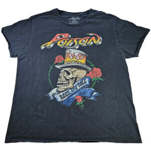Poison Men's T-Shirt Black XL Graphic Cotton Rock Band Skull Logo